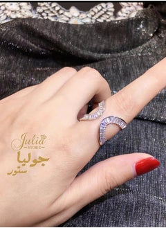 Julia Store Adjustable White Gold Plated CZ Open Baguette & Round Cut Diamond Like Cubic Zirconia Wide Open Band Stacking Finger Rings Minimalist Cute Statement Ring  - Image 5
