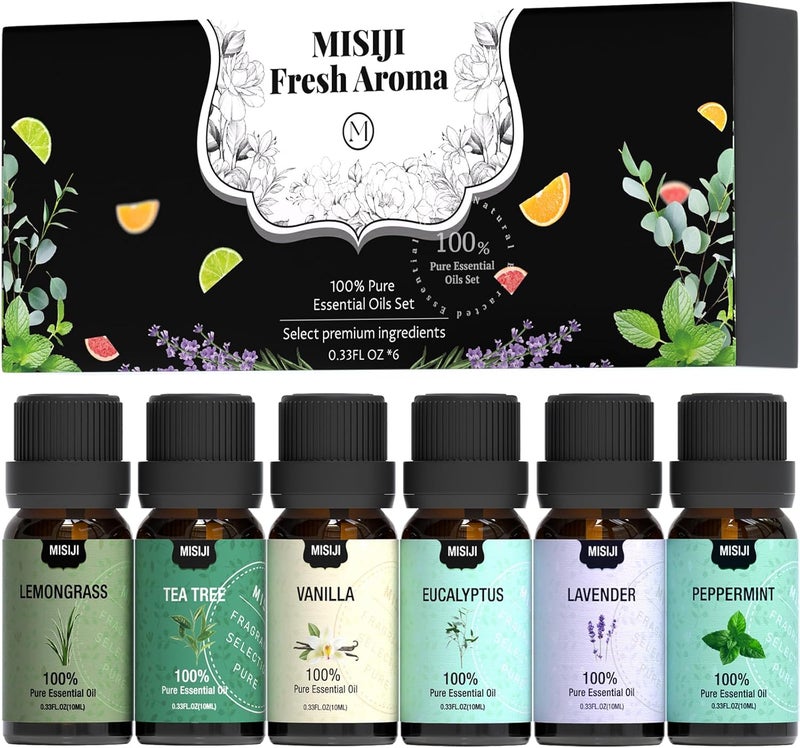 MISIJI Atherische Oil Set Top 6 Aromatherapy-ätherische Öle für Diffusor für Zuhause, Air Frischung Diffuser Öle Düfte für Aromatherapy, Wäsche, Kerze & Seife Machen, Luftbefeuchter 6 x 10 ml - Image 1
