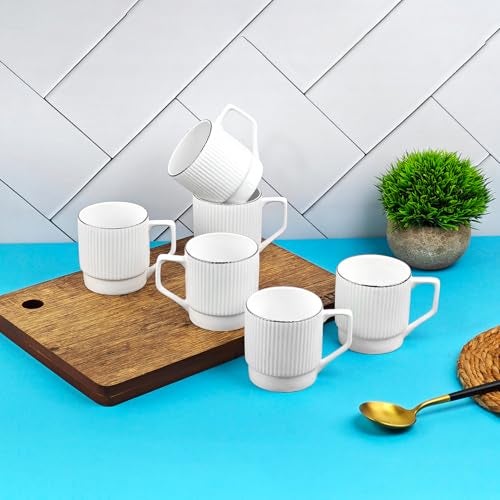 UPC U.P.C. Cup Set of 6 for Tea, Ceramic Tea Cups Set of 6, Microwave Safe Cup, Dishwasher Safe Cups, Bone-Ash Free Coffee Cup-150ml. - Image 1