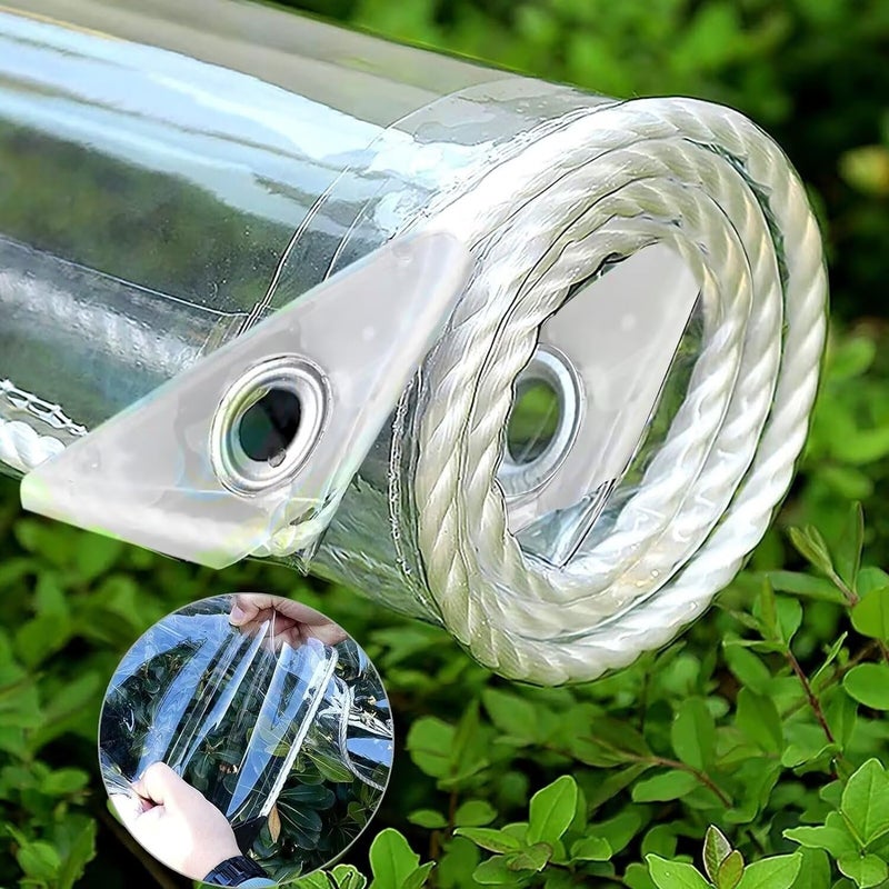 LOYID Clear Tarps with Grommets 14 Mil Clear PVC Tarp 400g/mÂ² Thickened Tear Resistant, for Camping, Plants Greenhouse, Cars, Patio (3' X 6') - Image 1