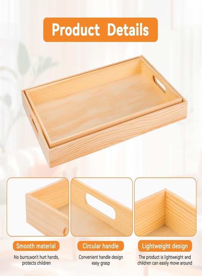 PONGJA Wooden Serving Trays with Handle - 2 Pieces Unfinished Wood Nested Breakfast Food Serving Trays for Craft Kids Montessori Snacks Home Decor Kitchen Party Dinner - Image 3
