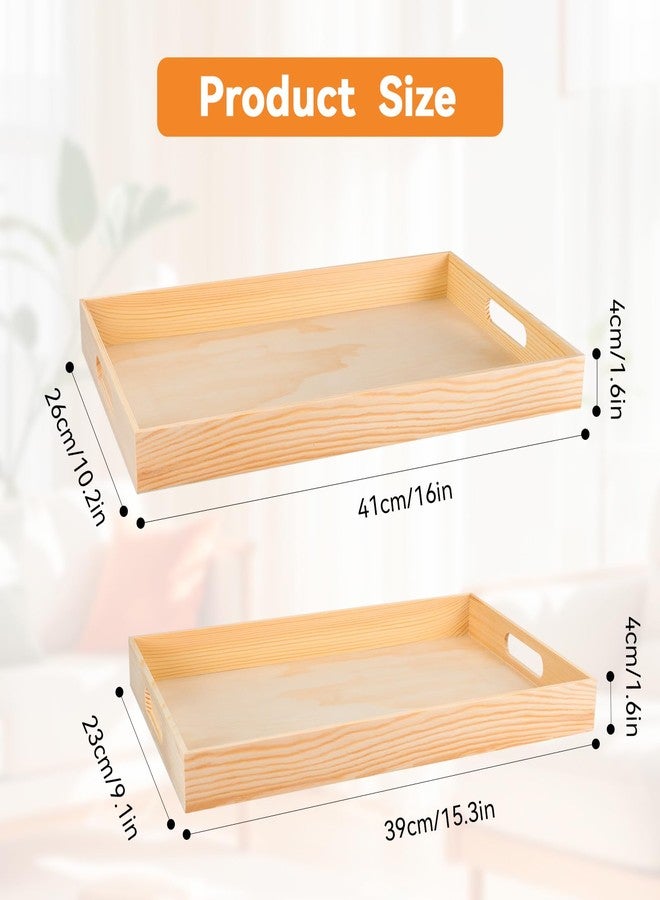 PONGJA Wooden Serving Trays with Handle - 2 Pieces Unfinished Wood Nested Breakfast Food Serving Trays for Craft Kids Montessori Snacks Home Decor Kitchen Party Dinner - Image 2