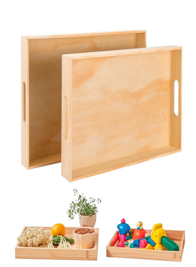 PONGJA Wooden Serving Trays with Handle - 2 Pieces Unfinished Wood Nested Breakfast Food Serving Trays for Craft Kids Montessori Snacks Home Decor Kitchen Party Dinner - Image 1