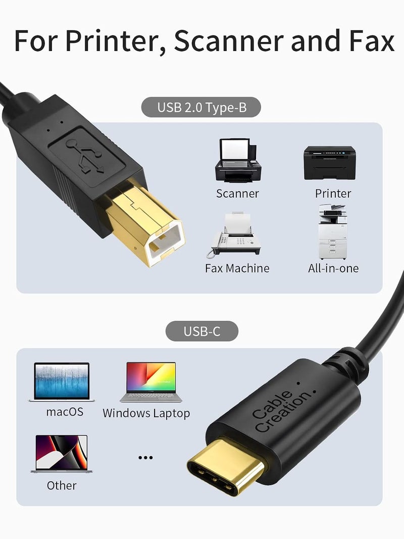 USB B to C Cable 15FT, USB C to Printer Midi Cable | Type B to Type C Cord Compatible with Most USB-B Port Printers, MacBook Pro/Air, Yamaha Midi Controller/Keyboard, 4.5m - Image 5