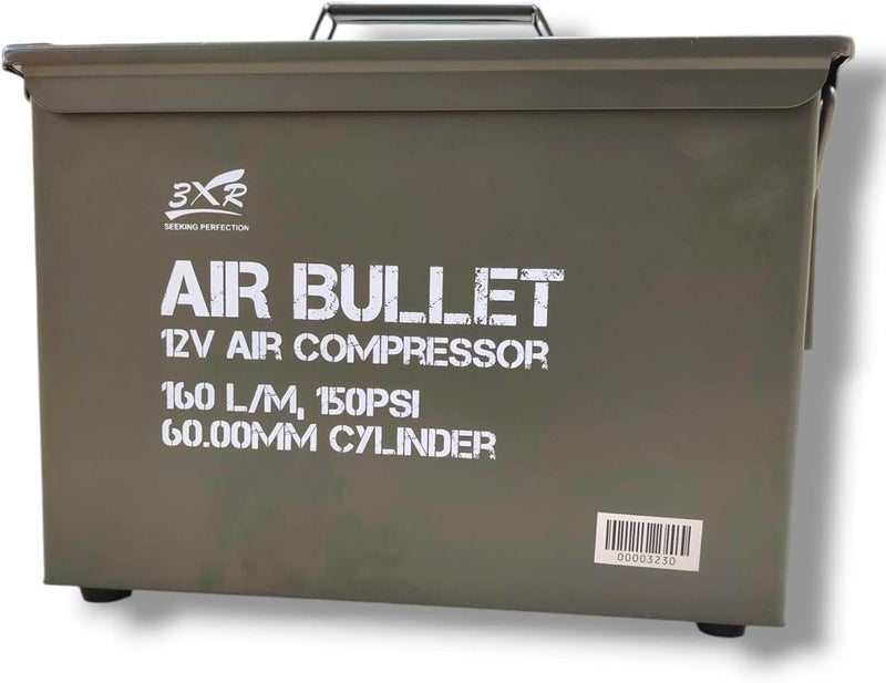 3xr 12V Air Compressor, 160L/M, 150PSI, 60mm Cylinder, Military Green - Image 2