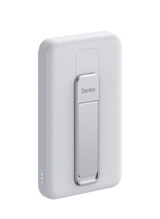 BENKS Magnetic Power Bank, 10,000mAh Foldable Kickstand Wireless Portable Charger, for MagSafe Battery Pack with Two-Way 20W USB-C Port for iPhone 15/14/13/12 Series, White - Image 2