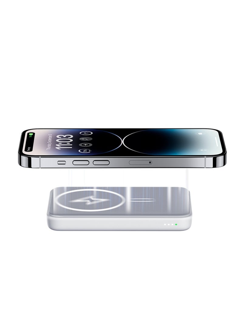 BENKS Magnetic Power Bank, 10,000mAh Foldable Kickstand Wireless Portable Charger, for MagSafe Battery Pack with Two-Way 20W USB-C Port for iPhone 15/14/13/12 Series, White - Image 3