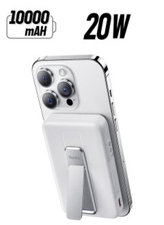 Benks BENKS Magnetic Power Bank, 10,000mAh Foldable Kickstand Wireless Portable Charger, for MagSafe Battery Pack with Two-Way 20W USB-C Port for iPhone 15/14/13/12 Series, White  - Image 1