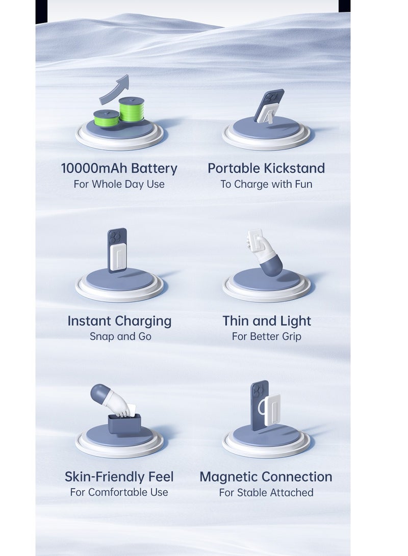 BENKS Magnetic Power Bank, 10,000mAh Foldable Kickstand Wireless Portable Charger, for MagSafe Battery Pack with Two-Way 20W USB-C Port for iPhone 15/14/13/12 Series, White - Image 4