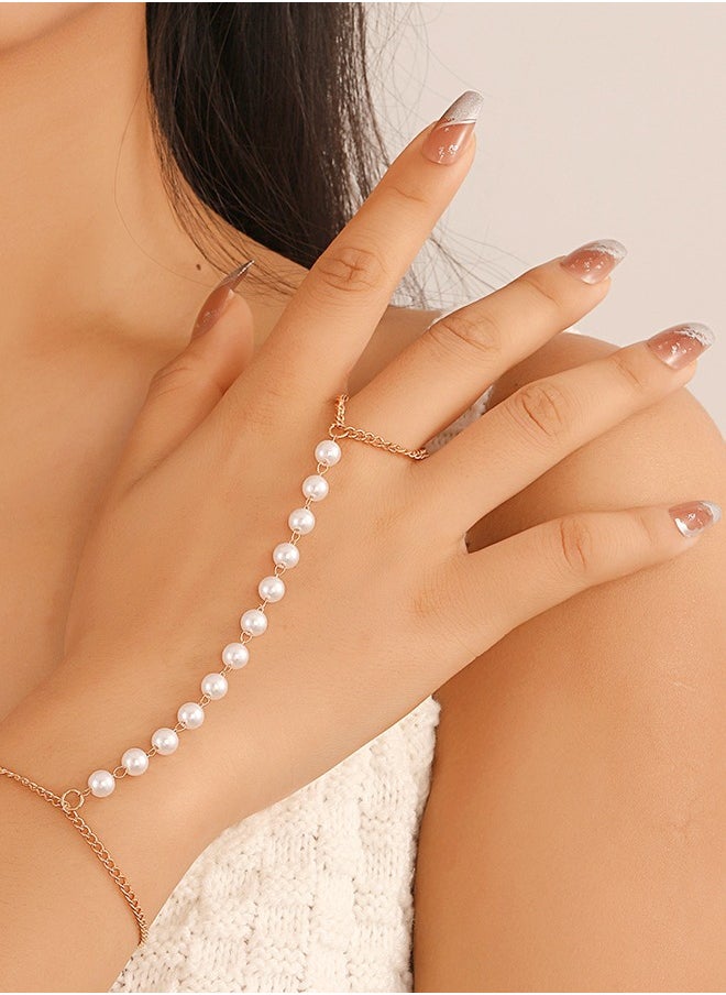 6 Pieces Chain Ring Bracelet Linked Finger Bracelet and Ring Attached, Bracelet with Ring, Adjustable Finger Ring Bracelet for Women Girls Jewelry