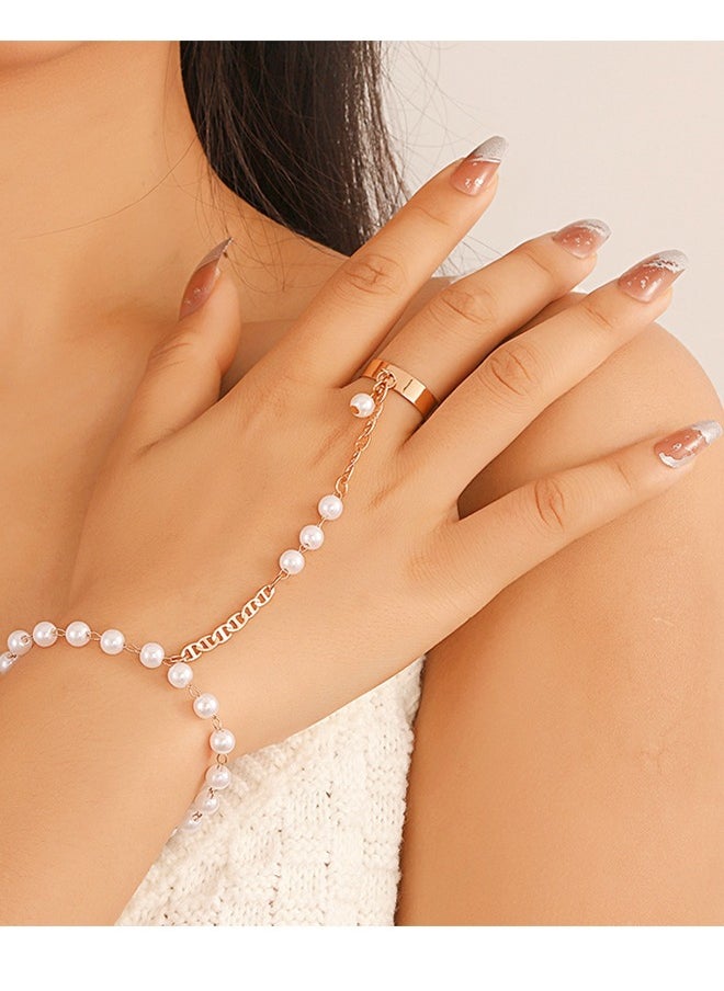 6 Pieces Chain Ring Bracelet Linked Finger Bracelet and Ring Attached, Bracelet with Ring, Adjustable Finger Ring Bracelet for Women Girls Jewelry