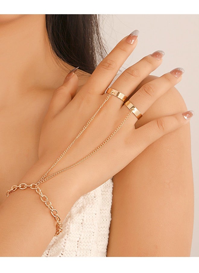 6 Pieces Chain Ring Bracelet Linked Finger Bracelet and Ring Attached, Bracelet with Ring, Adjustable Finger Ring Bracelet for Women Girls Jewelry