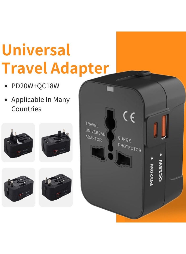 Walpck Universal Travel Adapters PD Fast Charging Wall Charger EU UK US AU AC Power Charger Adapter Outlet Converter Socket Plug Adaptor Connector with Type C USB Port - Image 1