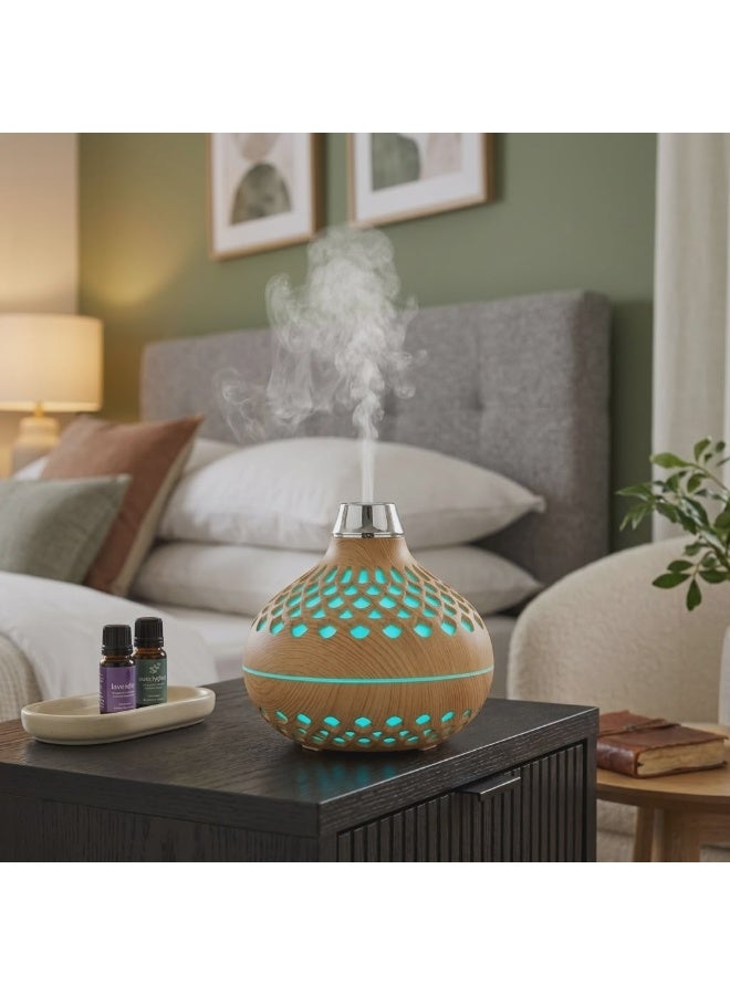 مرطب هواء وفواحة عطرية بتصميم خشبي أنيق - 260ML - إضاءة LED 7 ألوان - هادئ جداً للمكتب وغرفة النوم - يعمل بـ USB (بيج) - Image 5