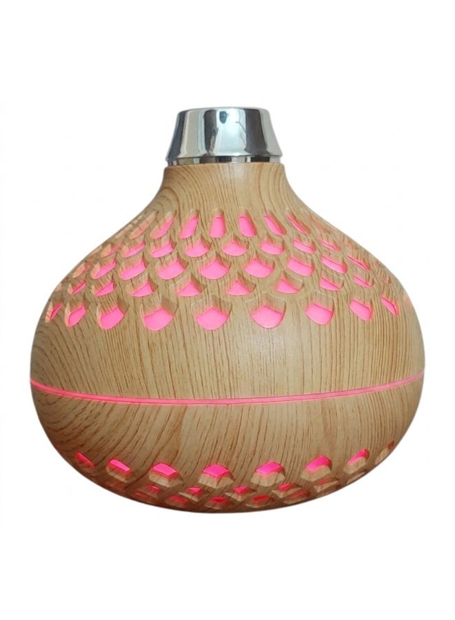 مرطب هواء وفواحة عطرية بتصميم خشبي أنيق - 260ML - إضاءة LED 7 ألوان - هادئ جداً للمكتب وغرفة النوم - يعمل بـ USB (بيج) - Image 2