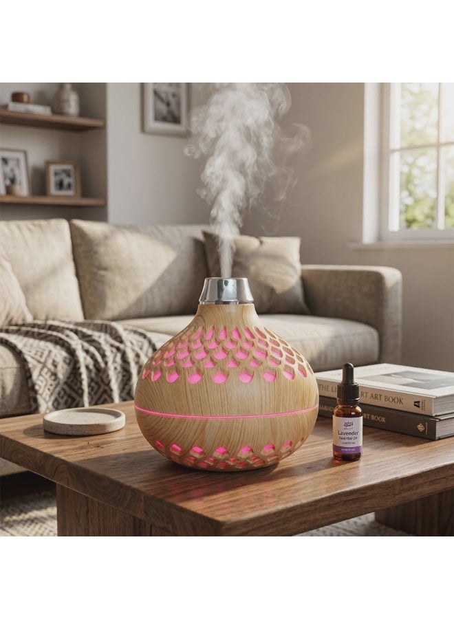 مرطب هواء وفواحة عطرية بتصميم خشبي أنيق - 260ML - إضاءة LED 7 ألوان - هادئ جداً للمكتب وغرفة النوم - يعمل بـ USB (بيج) - Image 1