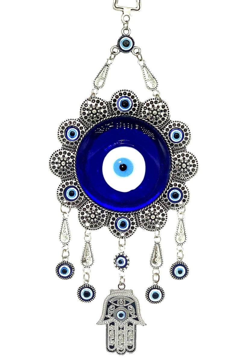 Betterdecor Blue Evil Eye with Hamsa Hand Protection Wall Hanging Ornament Decor Sunflower Design (with a Betterdecor Pouch)-006 - Image 1