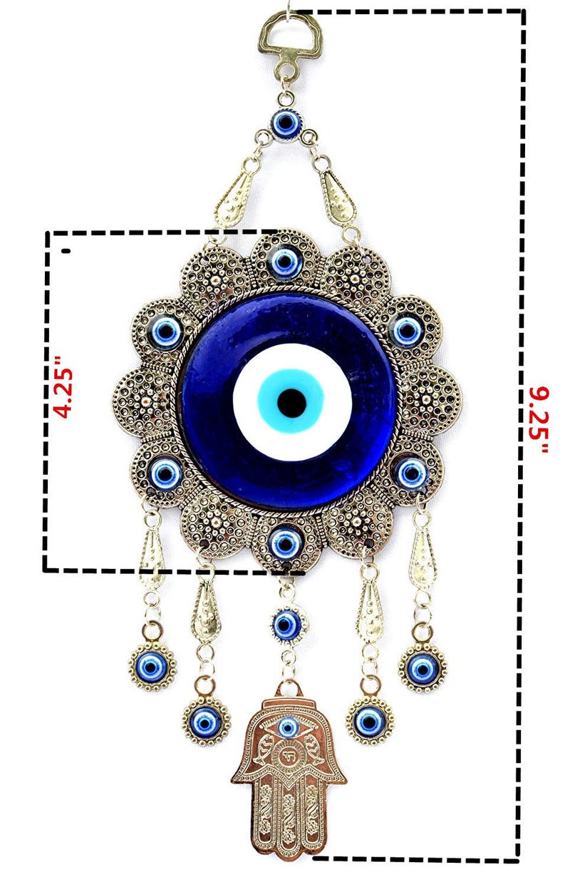 Betterdecor Blue Evil Eye with Hamsa Hand Protection Wall Hanging Ornament Decor Sunflower Design (with a Betterdecor Pouch)-006 - Image 3
