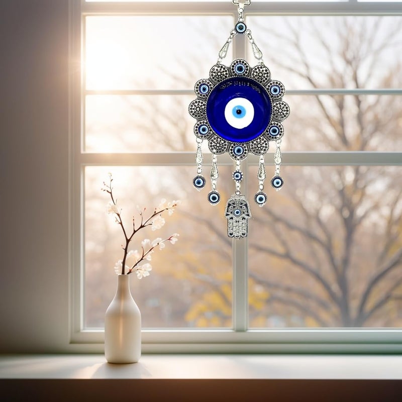 Betterdecor Blue Evil Eye with Hamsa Hand Protection Wall Hanging Ornament Decor Sunflower Design (with a Betterdecor Pouch)-006 - Image 4