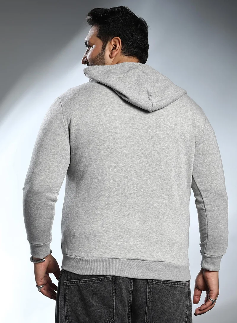 Instafab Plus Instafab Plus Men's Cloud Grey Solid Zip-Front Hoodie For Casual Wear | Hooded Neck | Long Cuffed Sleeves | Zipper Closure | Plus Size Sweatshirt Crafted With Comfort Fit For Everyday Wear