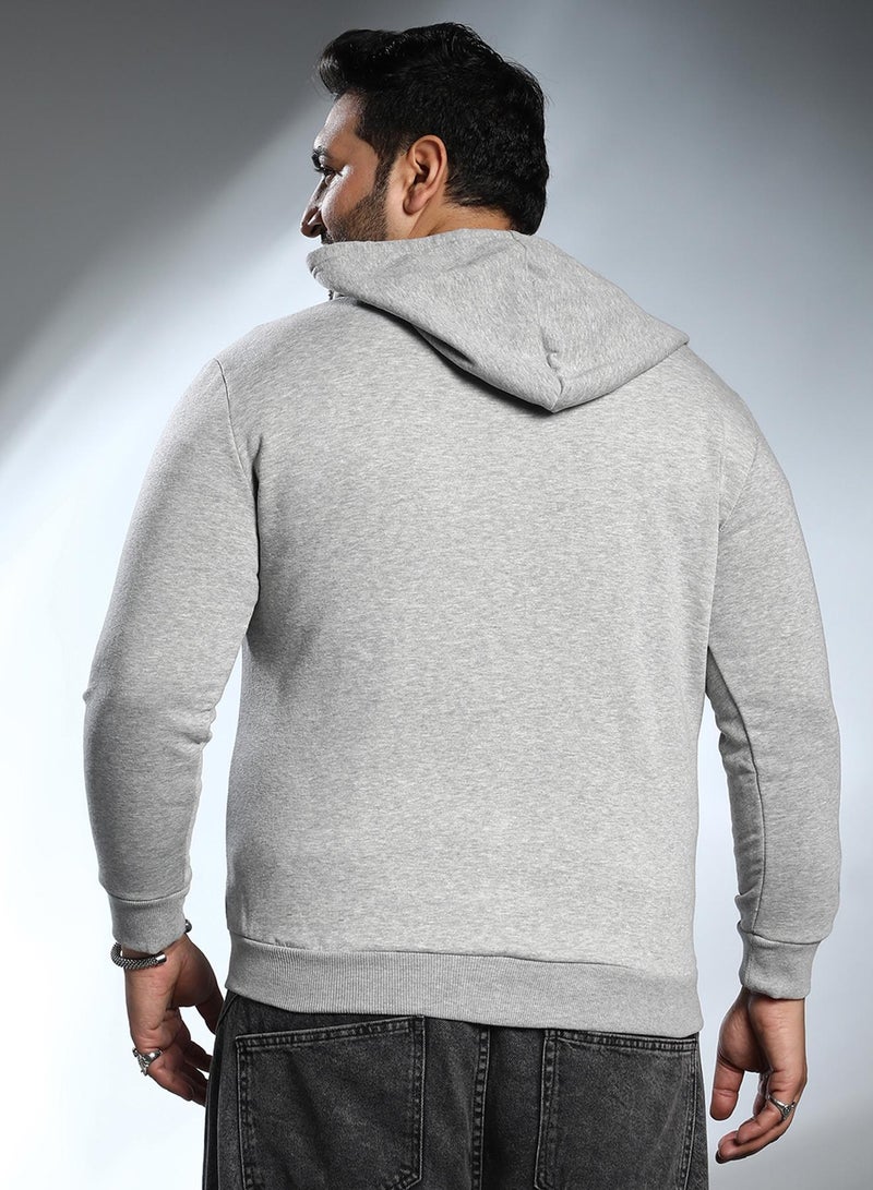 Instafab Plus Instafab Plus Men's Cloud Grey Solid Zip-Front Hoodie For Casual Wear | Hooded Neck | Long Cuffed Sleeves | Zipper Closure | Plus Size Sweatshirt Crafted With Comfort Fit For Everyday Wear - Image 5