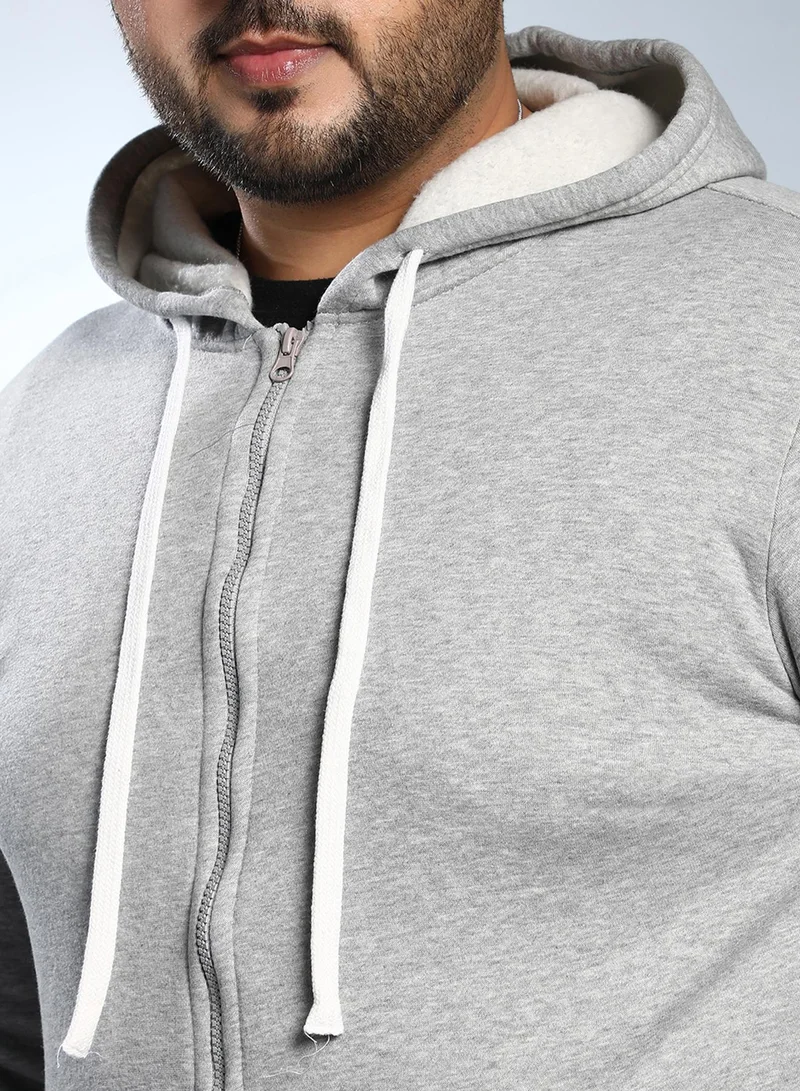 Instafab Plus Instafab Plus Men's Cloud Grey Solid Zip-Front Hoodie For Casual Wear | Hooded Neck | Long Cuffed Sleeves | Zipper Closure | Plus Size Sweatshirt Crafted With Comfort Fit For Everyday Wear
