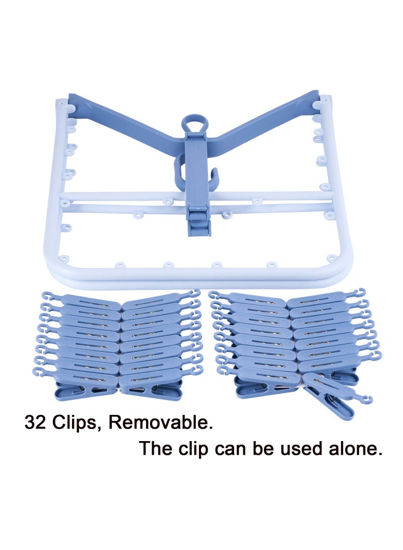 KASTWAVE Foldable Clip Hangers Drip Hanger Plastic with 32 Drying Clips Wind-Proof Hook Underwear Hanger with Clips Plastic Laundry Clip Drying Rack Hanger for Socks Bras Lingerie Clothes Blue - Image 3