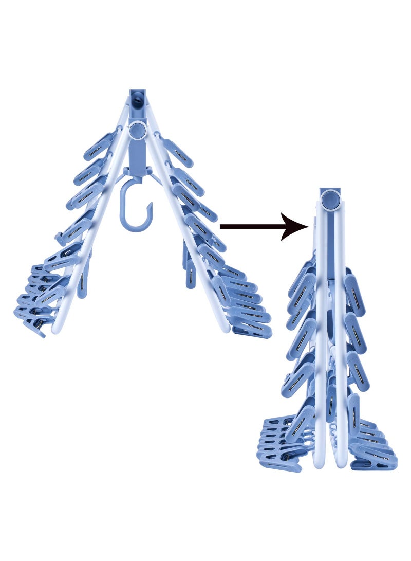 KASTWAVE Foldable Clip Hangers Drip Hanger Plastic with 32 Drying Clips Wind-Proof Hook Underwear Hanger with Clips Plastic Laundry Clip Drying Rack Hanger for Socks Bras Lingerie Clothes Blue - Image 5