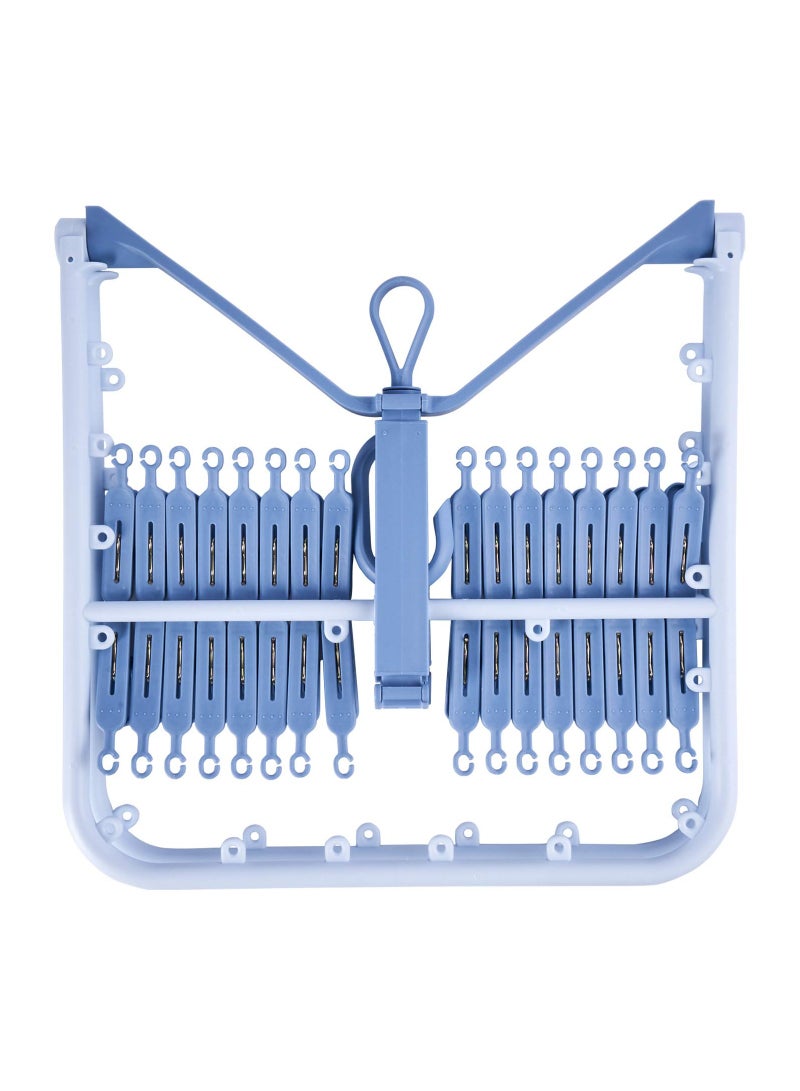 KASTWAVE Foldable Clip Hangers Drip Hanger Plastic with 32 Drying Clips Wind-Proof Hook Underwear Hanger with Clips Plastic Laundry Clip Drying Rack Hanger for Socks Bras Lingerie Clothes Blue - Image 4
