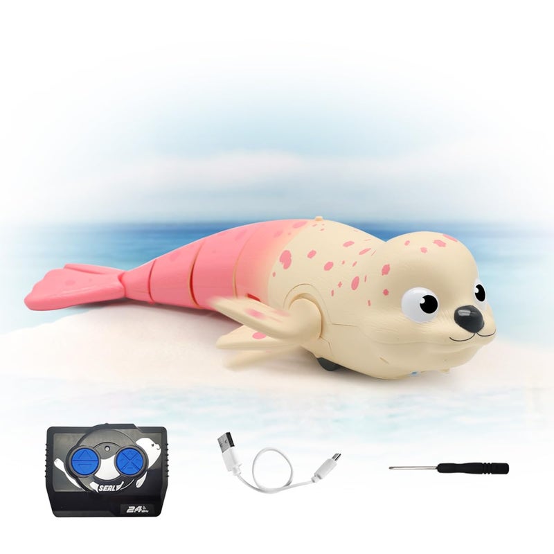 QUN XING Amphibious Remote Control Seal 24Ghz Rechargeable Pool Land Toy for Kids Ages 312 Waterproof Swimming Crawling Robot with USBC ChargingCute Bath Toy for Toddlers Boys Girls Pink - Image 3
