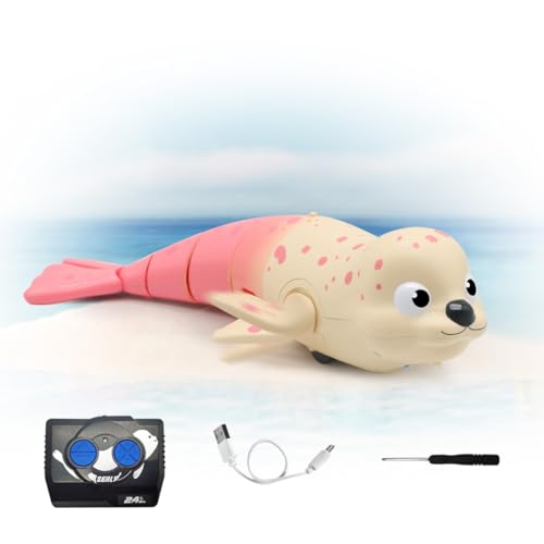QUN XING Amphibious Remote Control Seal 24Ghz Rechargeable Pool Land Toy for Kids Ages 312 Waterproof Swimming Crawling Robot with USBC ChargingCute Bath Toy for Toddlers Boys Girls Pink - Image 1