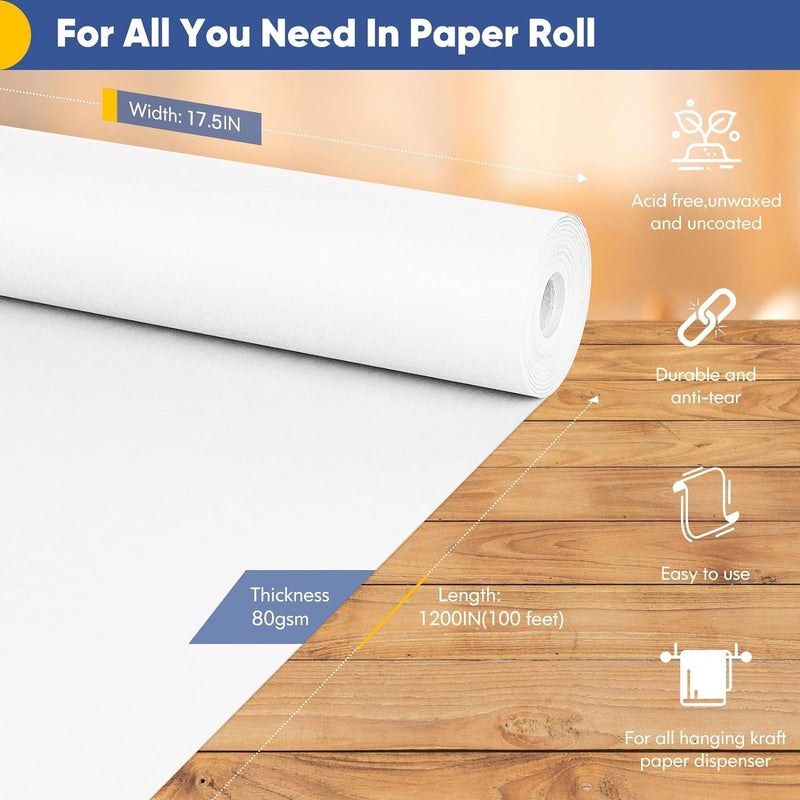 Vanhench White Wrapping Paper 17.5"x1200"(100'), Bulletin Board Easel Painting Drawing Banner Craft Kraft Paper Roll Kids Art Supplies, Chart Poster, Floor Covering Wedding Gift Wrap 80GSM 55LB - Image 2