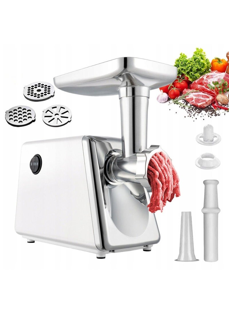 ET-LIFE Meat Grinder, Meat Mincer, Metal Cutting Plates/Accessories/Metal Gears/Stainless Steel Blades for Grinding Meat, Fish, Vegetable, Sausage Maker M2 White - Image 1