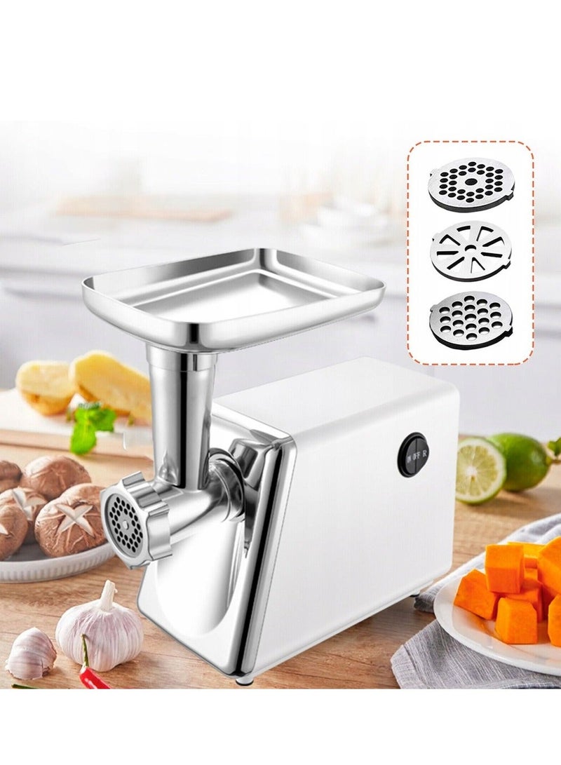 ET-LIFE Meat Grinder, Meat Mincer, Metal Cutting Plates/Accessories/Metal Gears/Stainless Steel Blades for Grinding Meat, Fish, Vegetable, Sausage Maker M2 White - Image 2
