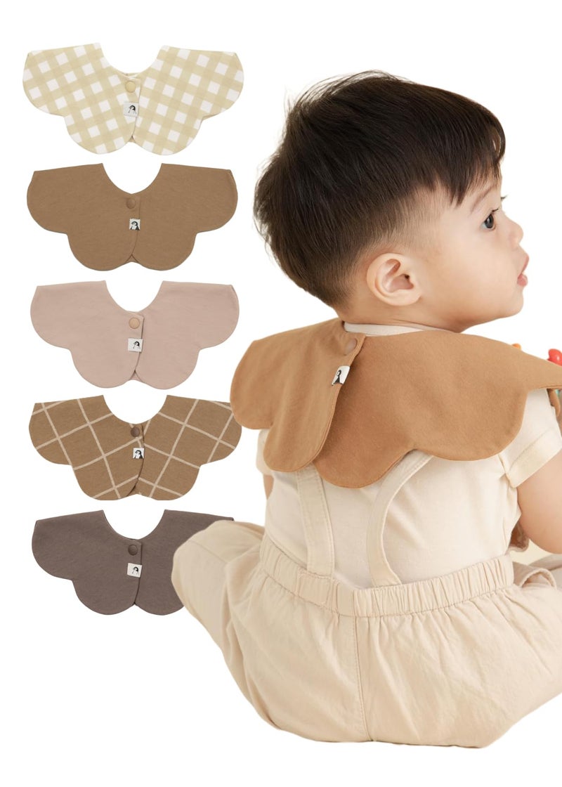 Konny Baby Bibs 5-Pack, 360 â€‹â€‹Â° Rotate, New Year Gifts for Boys Girls baby Essentials(Set 3 - Beige, Mocha, Creamy Gingham, Brown Check, Caramel Brown) - Image 1