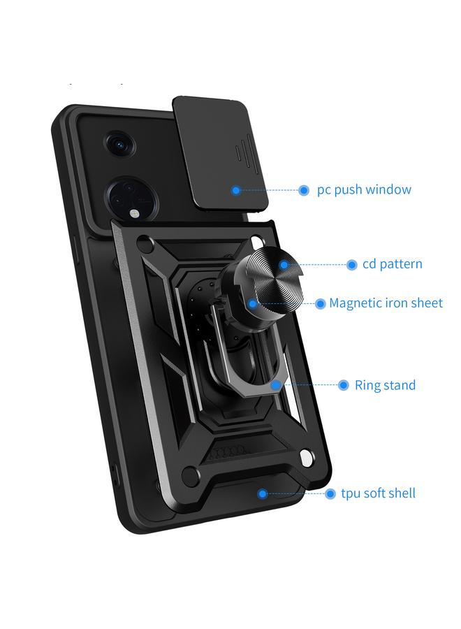 اس-توب جراب لهاتف OPPO Reno8 T 5G بتصميم غطاء كاميرا منزلق مصنوع من مادة TPU+PC - Image 3