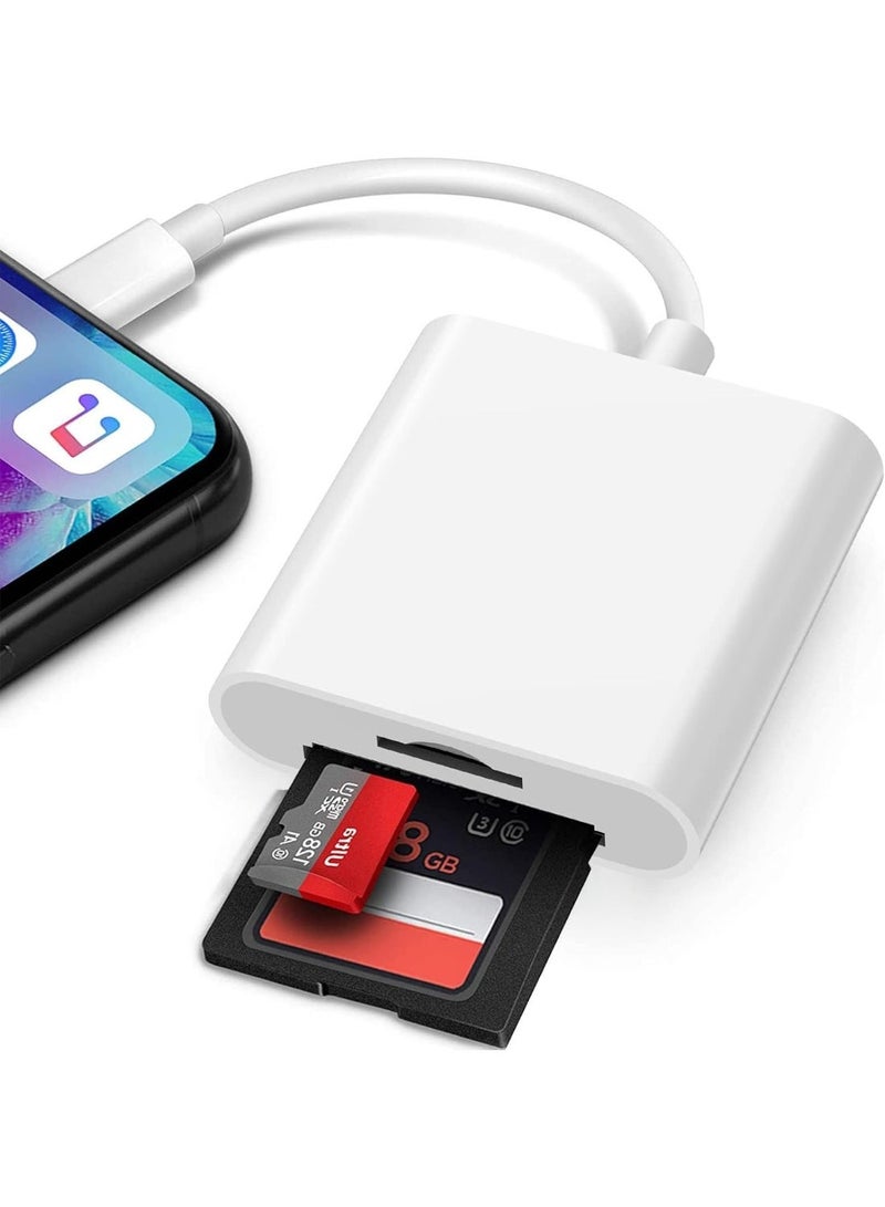 SD Card Reader for iPhone/iPad, 2 in 1 Memory Card Reader Adapter, Microsd card to Lightning Adapter, Camera Card Viewer with SD & TF card slots, Plug and Play - Image 1