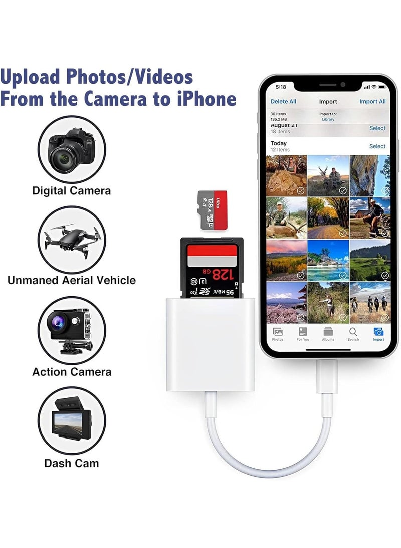 SD Card Reader for iPhone/iPad, 2 in 1 Memory Card Reader Adapter, Microsd card to Lightning Adapter, Camera Card Viewer with SD & TF card slots, Plug and Play - Image 2