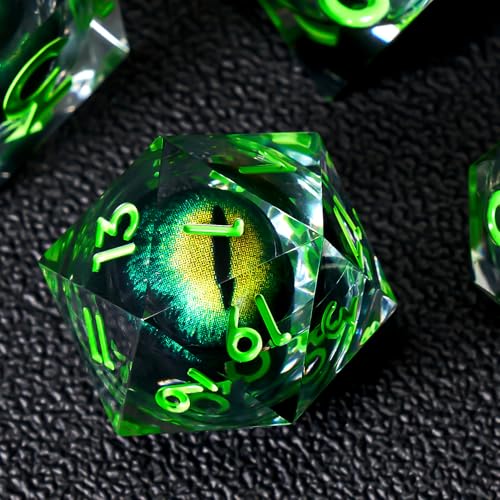 Role dice Dragon Eye DND Dice Set 7pcs Liquid Core Dice with Gift Box Handmade Sharp Edge Resin Dice for Role Playing Dungeons and Dragons TtrpgGreen - Image 1