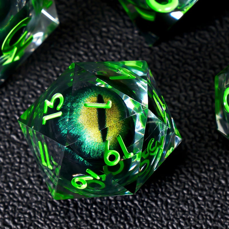 Role dice Dragon Eye DND Dice Set 7pcs Liquid Core Dice with Gift Box Handmade Sharp Edge Resin Dice for Role Playing Dungeons and Dragons TtrpgGreen - Image 3
