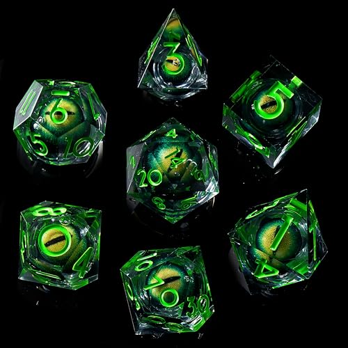 Role dice Dragon Eye DND Dice Set 7pcs Liquid Core Dice with Gift Box Handmade Sharp Edge Resin Dice for Role Playing Dungeons and Dragons TtrpgGreen - Image 5
