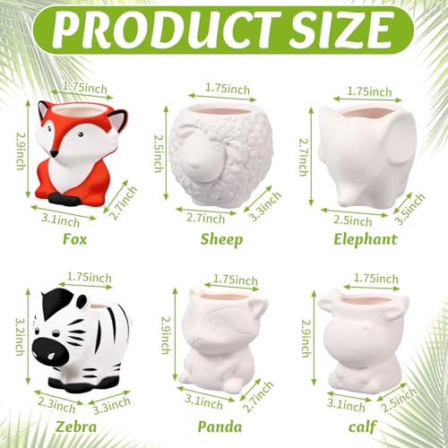 Beeveer 6 Sets Paint Your Own Animal Shaped Succulent Planter Spring Mini Unpainted Flower Pots Cartoon DIY Paintable Kit for Kids Classroom Craft Project Activity Birthday Gift - Image 3