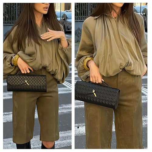 Xunger Women's Puffed Bomber Jacket Oversized Streetwear Casual Batwing Sleeve Lapel Collar Zip Front Pleated Shirts(1036-Green-S-RD) - Image 3