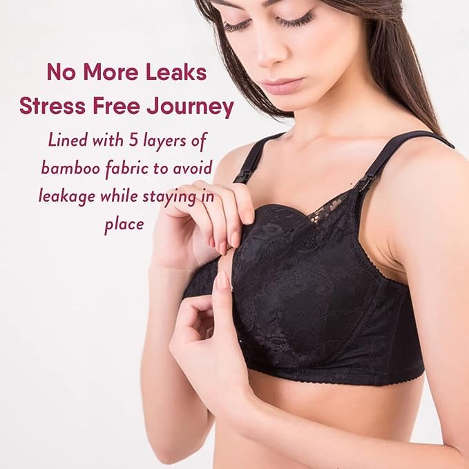 NatureBond Viscose Nursing Breast Pads - 10 Washable Breastfeeding Pads, Wash Bag, Reusable Breast Pads for Breastfeeding | New Beautiful Lace Design Full Mystique Black - Image 3