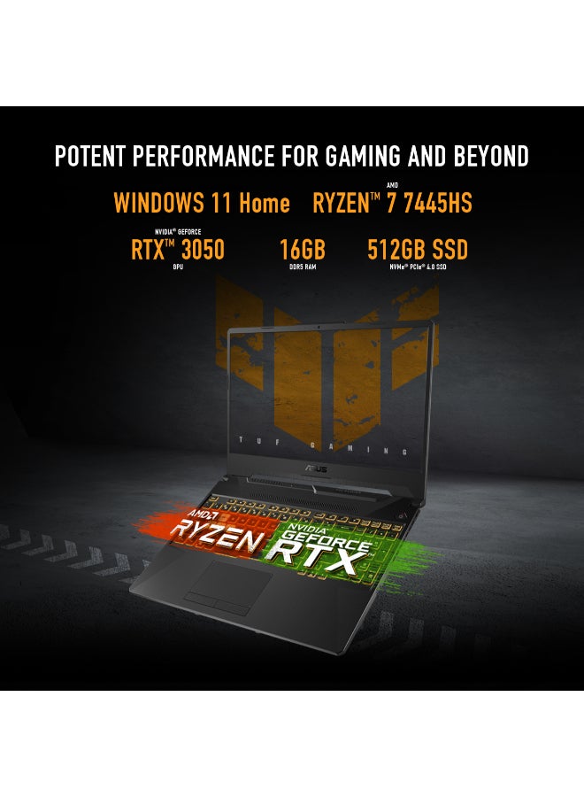 أسوس لابتوب TUF A15 للألعاب (2025) – AMD Ryzen 7-7445HS / شاشة 15.6 بوصة FHD / 512GB SSD / 16GB RAM / 4GB NVIDIA GeForce RTX 3050 للرسوميات / ويندوز 11 هوم / لوحة مفاتيح إنجليزية وعربية / أسود جرافيت / نسخة الشرق الأوسط – [FA506NCG-B165W] - Image 4