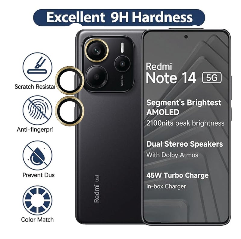 FabeKee Tempered Glass Camera Lens Protector For Xiaomi Redmi Note 14 9H Hardness, Full Coverage Anti Scratch Camera Metal Ring (Redmi Note 14, Gold) - Image 4