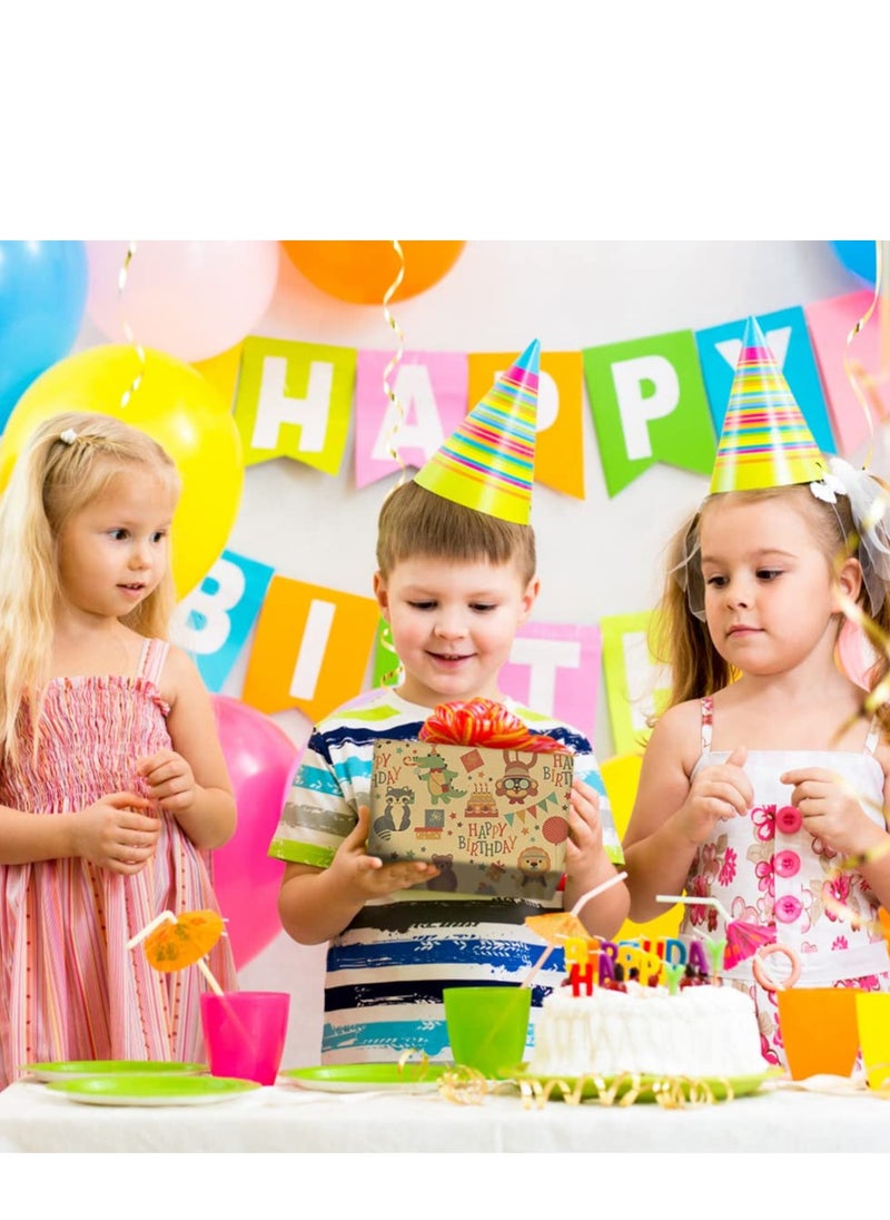Generic Birthday Wrapping Paper, Happy Animals Party Dinosaur Design Kraft Gift Wrap Paper, Happy Birthday Wrapping Paper 6 Sheets Folded Flat 20x28 inches per Sheet  - Image 4