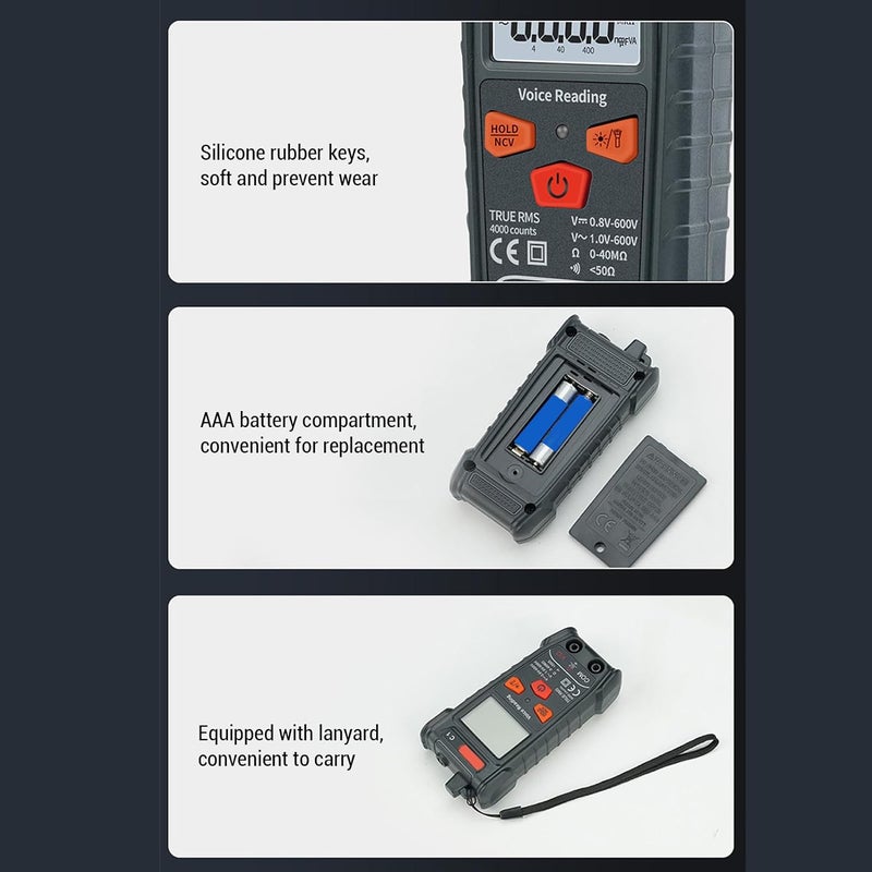 Electrical Tester with Non Touch Voltage Detection - True RMS Auto Ranging Digital Multimeter with 4000 Counts - Smart Pocket Voltmeter for AC DC Voltage and Resistance Measurement - Image 3