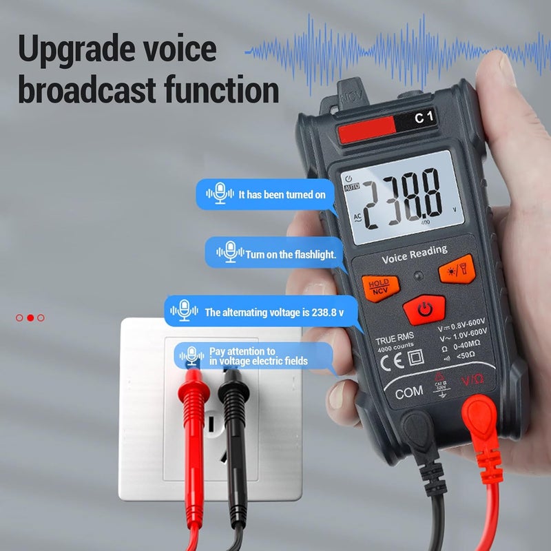 Electrical Tester with Non Touch Voltage Detection - True RMS Auto Ranging Digital Multimeter with 4000 Counts - Smart Pocket Voltmeter for AC DC Voltage and Resistance Measurement - Image 4