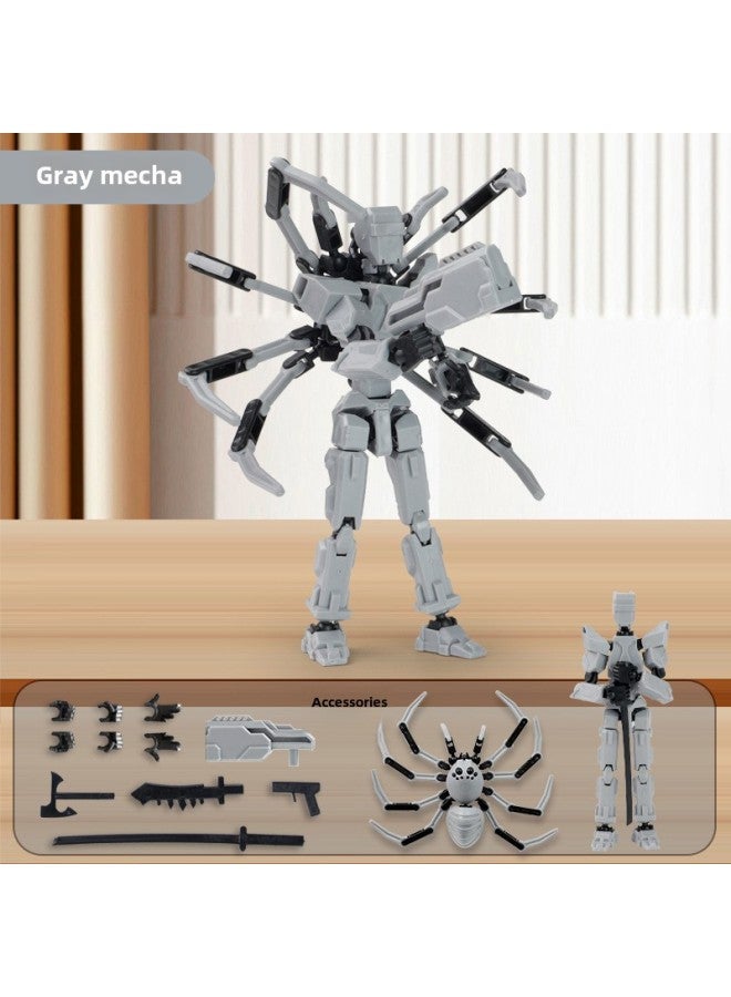 Creative Assembled 13-joint Doll Building Blocks 3D Printing Multi-joint Human Joint Spider Decompression Toy-Color:Assembled Spider + Doll (grey) With Portable Artillery - Image 1